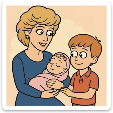 Princess Diana a baby Girl mom and a boy holding the baby sticker