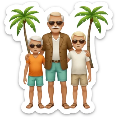 Old man holding little boys on island sticker