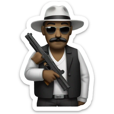 Gangster with a mustache and a gun sticker