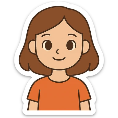 flat toon style girl with brown eyes and brown hair sticker