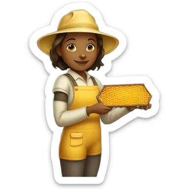 Young Brown girl beekeeper holding honeycomb sticker