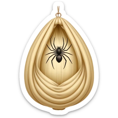 A full body image of a a human-shaped cocoon wrapped in spider silk.
The rounded, segmented wrapping and the faint lines across the surface resemble the way spiders encase prey (or unlucky characters) in silk this is meant to be a web-wrapped human body sticker