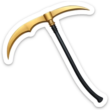 The scythe of the God of Death, a symbol of death, is long and straight, entirely in deep black. sticker