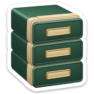 dark green open case with light beige bills sticker