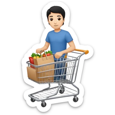 man-with-a-shopping-cart-full-body black hair sticker