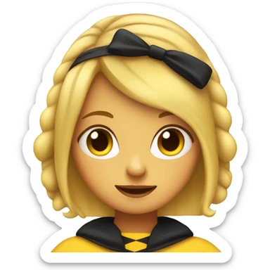 a blonde girl in a bee costume giving a smirk sticker