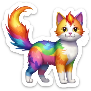 Rainbow cat with rainbow fire Mohawk sticker