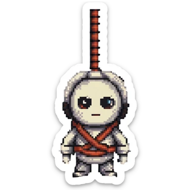 A pixel art character wrapped up in rope like a mummy, looking silly with just eyes visible sticker