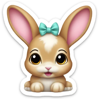 Baby bunny with coquette bow on ear sticker