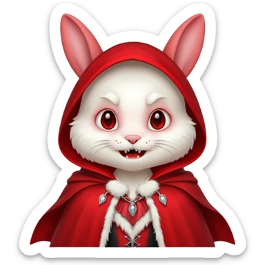 Vampire animal, bunny'  in red collar cloak, fangs sticker