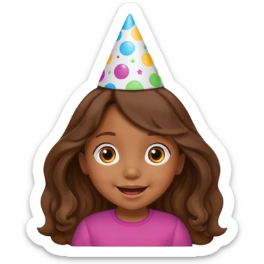 a little girl with brown long wavy hair with birthday hat, supprising















 sticker