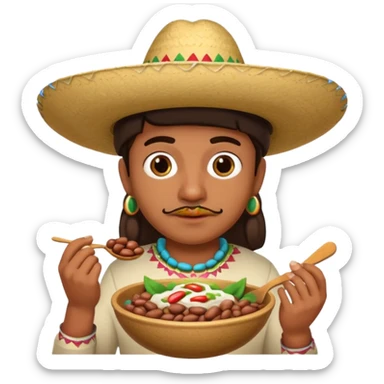 mexican wearing a sombrero eatings beans sticker
