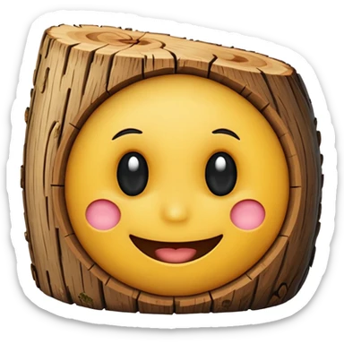 a log emoji with a small, cute smiley face sticker