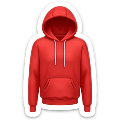 A 3D cartoon red hoodie with soft folds, drawstrings, and a casual fit, isolated plain background. plain , no texture. sticker