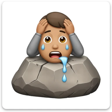 a humorous emoji of a man pooping a rock and crying sticker