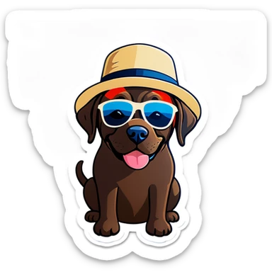 Chocolate lab with sunglasses and hat sticker