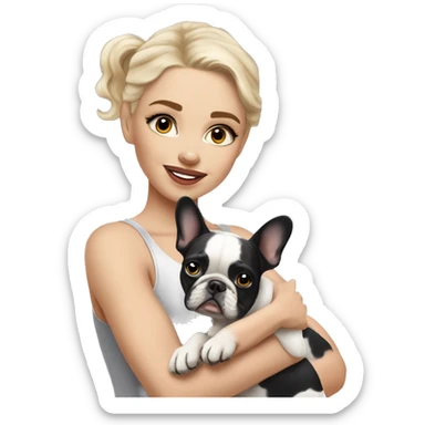 light-skinned and fair-haired dancer with a French bulldog merle puppy sticker