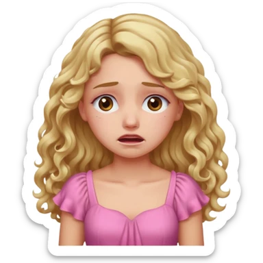 the girl is that criying she has brown eyes and blond long hair curly pink dress  sticker