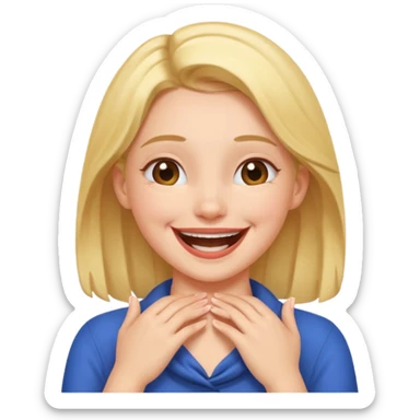 A girl with her hands around her neck laughing  sticker