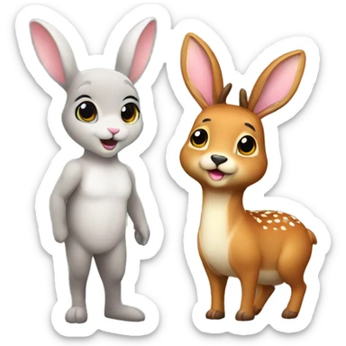 Bunny and deer as friends in cute sticker