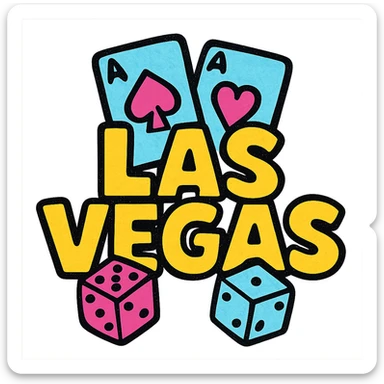 the word LASVEGAS in a casino theme, with playing cards and dice integrated sticker