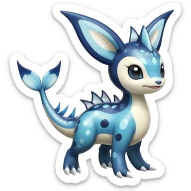 Black and white smooth glossy soft hot spotted Meloetta-Dialga-Orca-Vaporeon-Pokémon-Fakémon-fusion-hybrid-creature (full body), 4-legged,  sticker