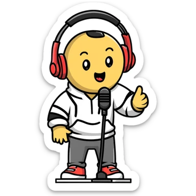 rapper singing with a microphone on a stand and wearing headphones sticker
