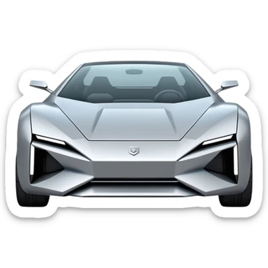 A futuristic chrome car emoji, sharp geometric body design inspired by cybertruck aesthetics, smooth silver metallic surface, matte and glossy chrome mix, minimal details, soft reflections, clean edges, iOS emoji style, centered, clean white background, soft studio lighting, no text sticker