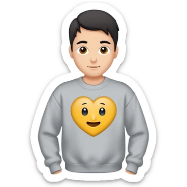 Saçı uzun ve arkadan bağlı, beyaz tenli, sakallı 24 yaşlarında, üzerinde gri  sweat olan bir erkek çiz sticker