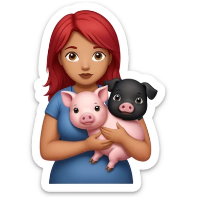 Thick girl with red hair on left and black hair on right holding her pet pig sticker