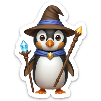 penguin wizard holding a staff wearing a magical hat sticker