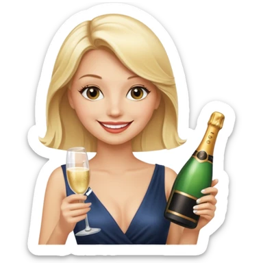 Glamorous blonde lady holding champagne bottle sticker