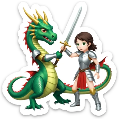 a girl in armor sword fighting a dragon sticker