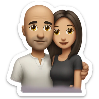 Bbrown Bald guy kissing girl with dark brown hair sticker