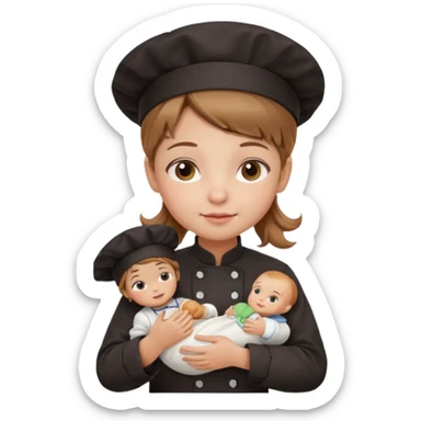 girl kid italian chef, uniform, holding babydoll sticker