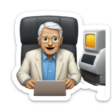 Un anciano confundido frente a una computadora sticker