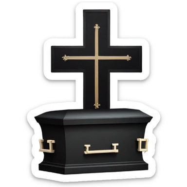 a black coffin with a cross sticker