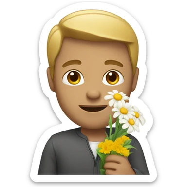 White man giving flowers sticker