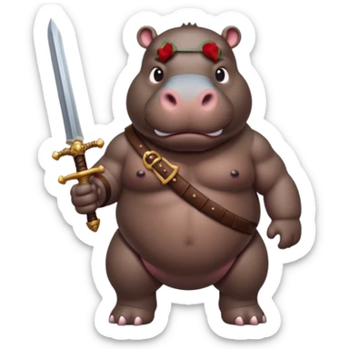 hippo with sword strapped to his front sticker