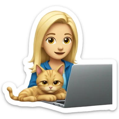 Blonde girl with cat and a laptop sticker