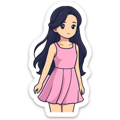 Girl with dark long hair, pink dress sticker