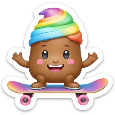 rainbow kawaii Poop skateboarding  sticker
