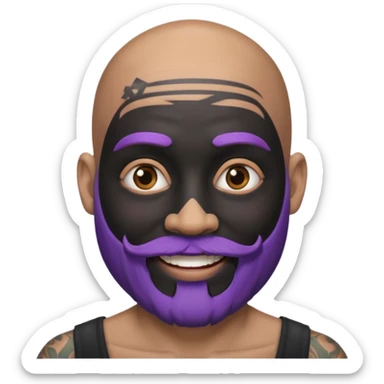 bald purple bearded man with black face tattoo sticker