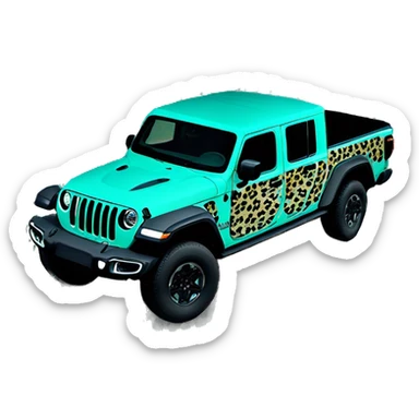 Realistic Full length teal leopard print pattern overlay on Jeep Gladiator truck. sticker