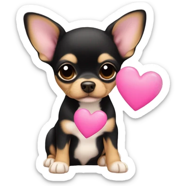 black & tan chihuahua puppy with a pink heart sticker