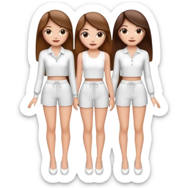 👯‍♀️ generate this emoji, as two white girls, bffs, the same pose but maybe the outfit cuter. we are models. both with brown hair. one girl in white outfit, the other in black. luxury outfits  sticker