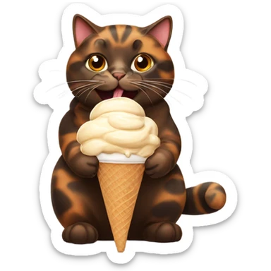 Fat Tortishell cat eating ice cream sticker