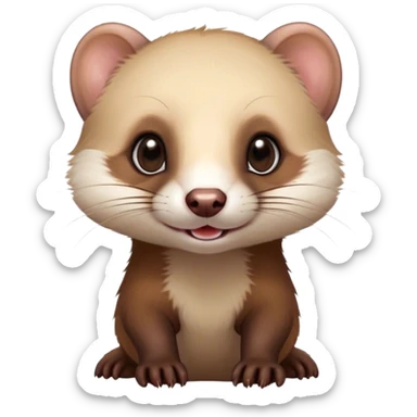Cinematic Cute sable ferret Portrait Emoji, Head tilted playfully, with an elongated, flexible body and a characteristically curious expression, featuring a short, pointed snout, bright, sparkling eyes, and soft fur in warm brown and cream tones, Simplified yet irresistibly adorable features, highly detailed, glowing with a warm, friendly glow, high shine, affectionate and lively, stylized with a touch of whimsical mischief, soft glowing outline, capturing the essence of a fun-loving and mischievous sable ferret that feels like it could scamper straight into your heart! sticker