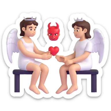 An angel and a demon sitting together, holding hands sticker