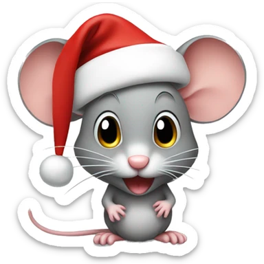 A mouse with a Santa hat on indoors sticker